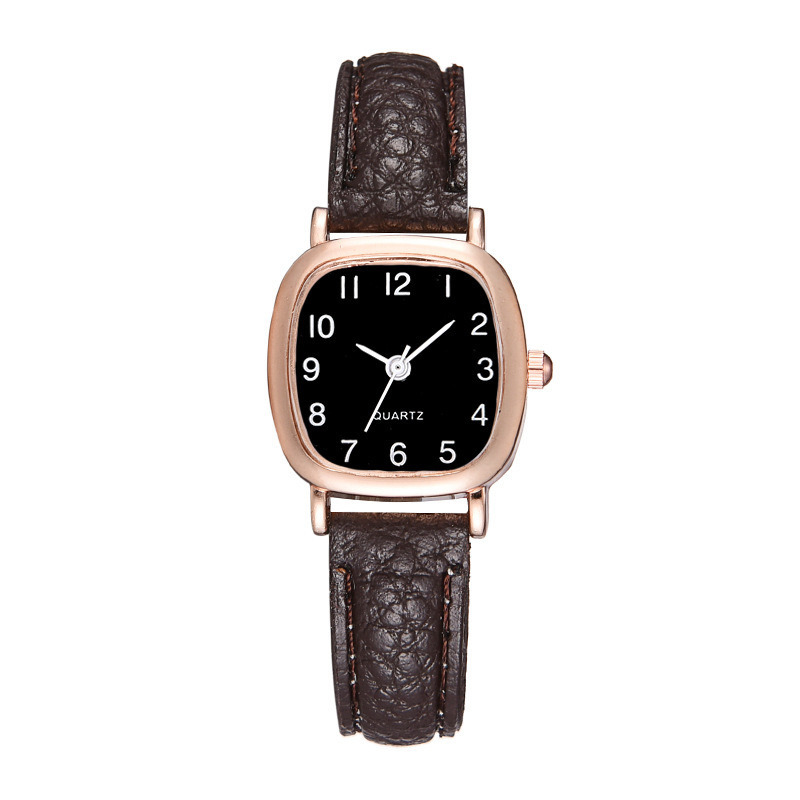 Damen-Quarzuhr quadratisch, Lederarmband