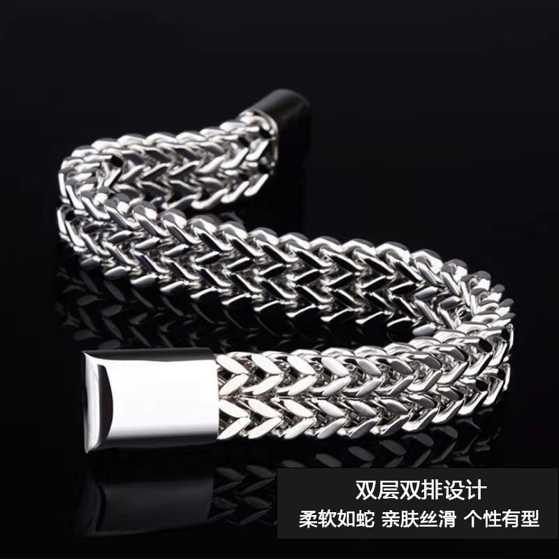 Stainless steel men's bracelet two-sided punk style