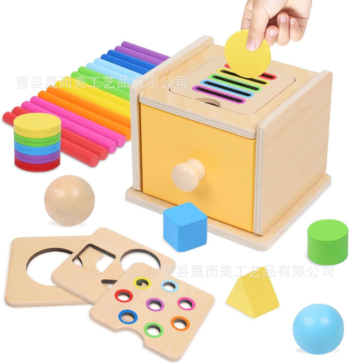 Wooden Montessori 2-in-1 Intelligence Box, Ball Drop Toy