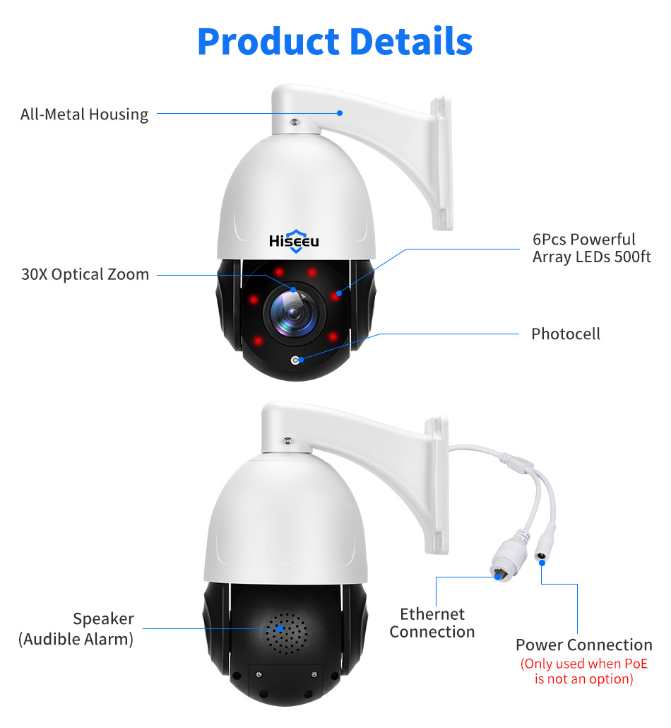 Hiseeu Camera, POE Wired 30x Zoom 5MP PTZ