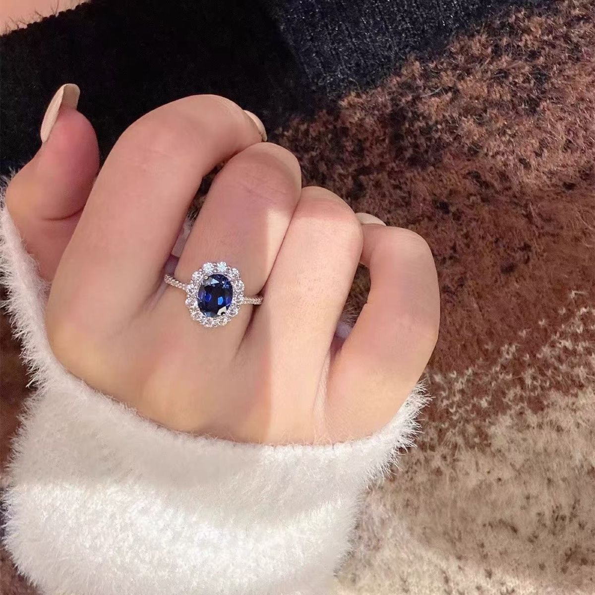 Dove egg blue zircon ring, adjustable, luxury