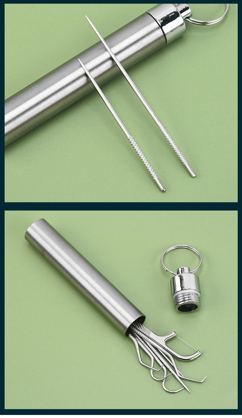 Stainless steel toothpick set with portable storage case
