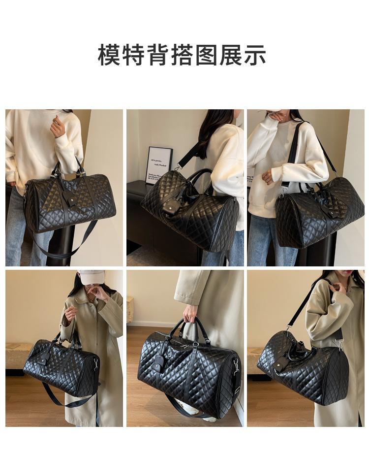 Travel duffel bag PU checkered, large capacity, waterproof