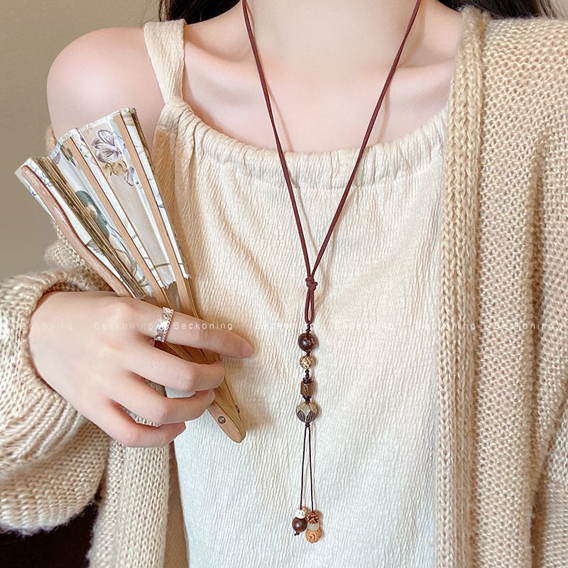 Ethnic style necklace, long sweater chain, women's accessory