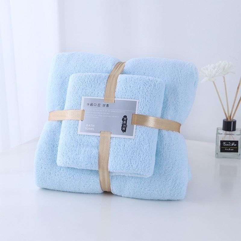 Mercan kadife banyo havlı seti, 2 parça, emici ve yumuşak