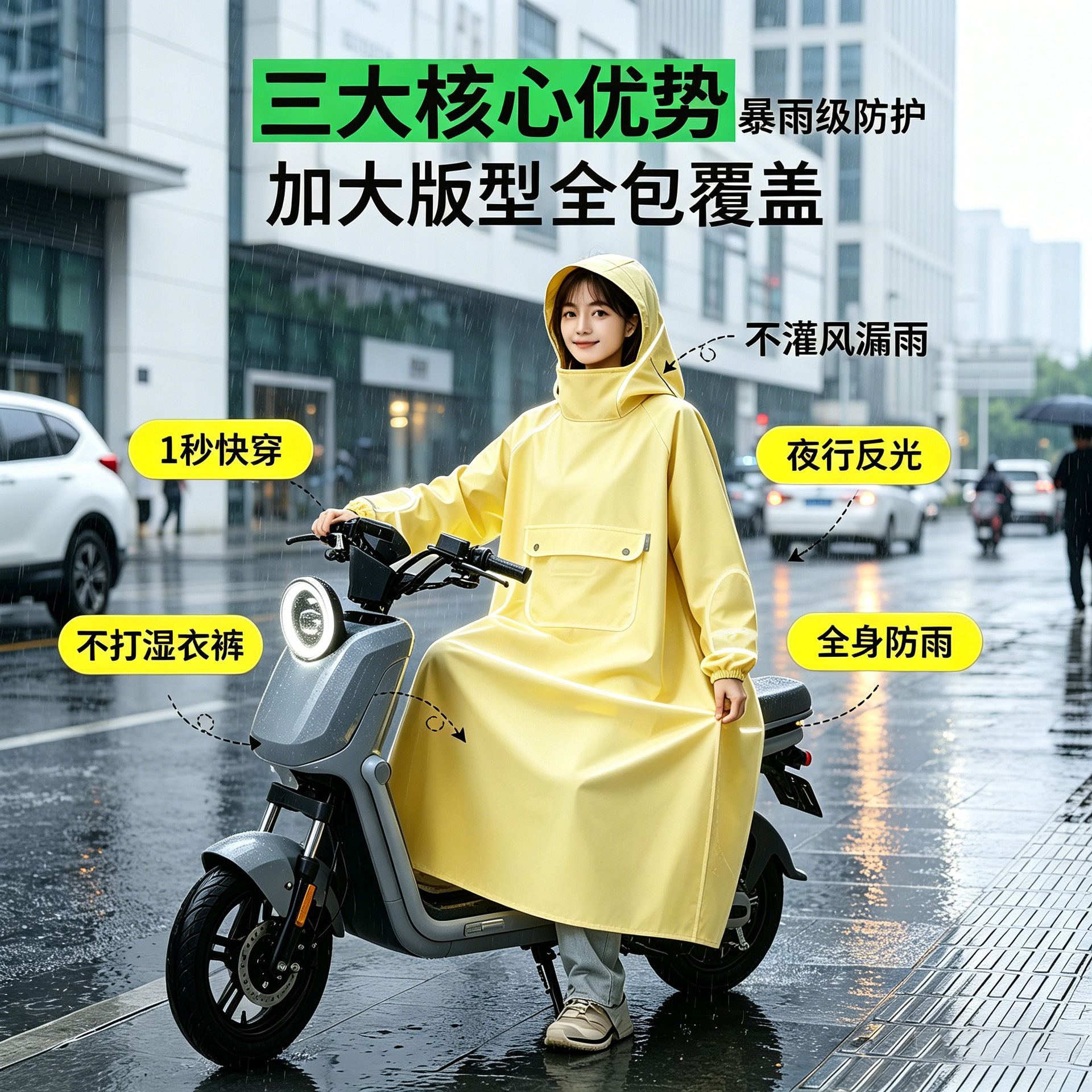 E-bike raincoat, thickened waterproof, full-body protection