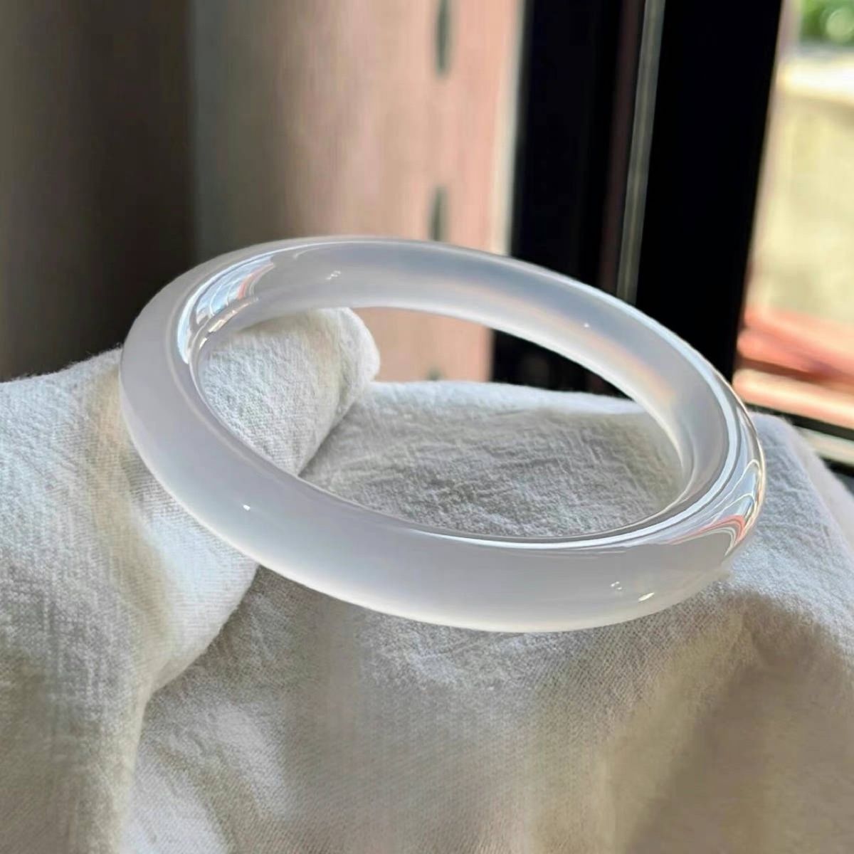 Natural agate bracelet, white moonlight chalcedony, ice transparency