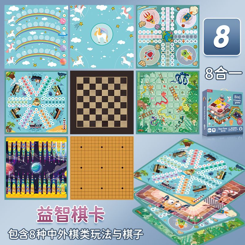 8-in-1 Schachspiel-Set, Schach Dame Backgammon Militärschach