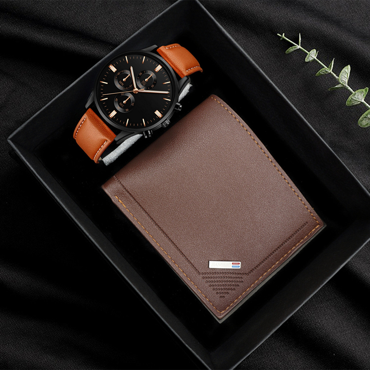 Herren-Ledergürtel, Uhr und Armband Set