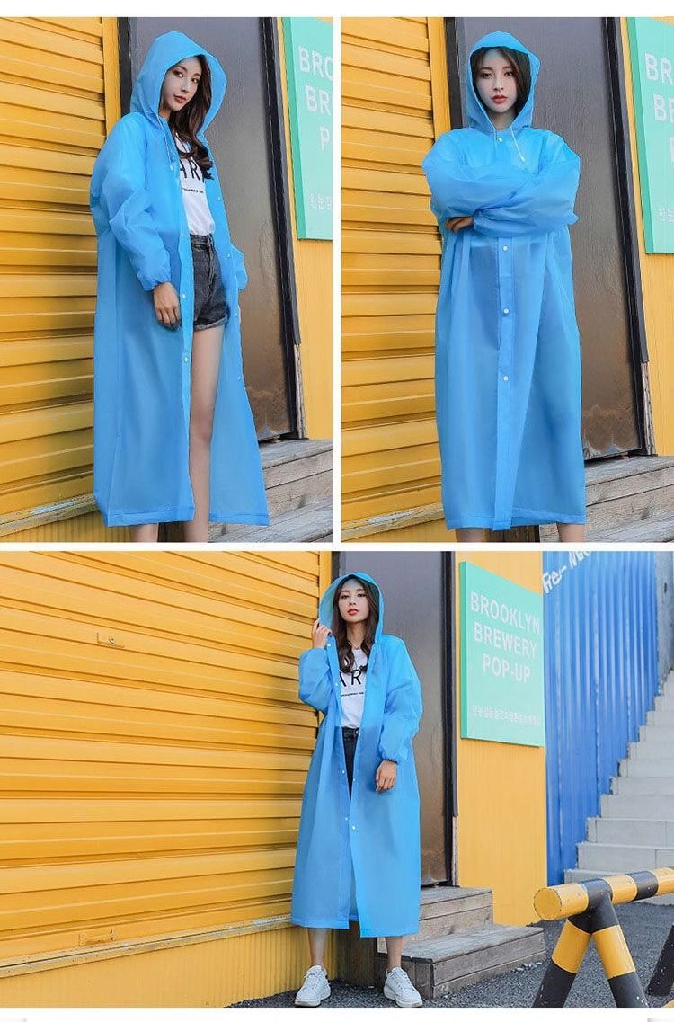 Reusable one-piece raincoat, long style, for cycling