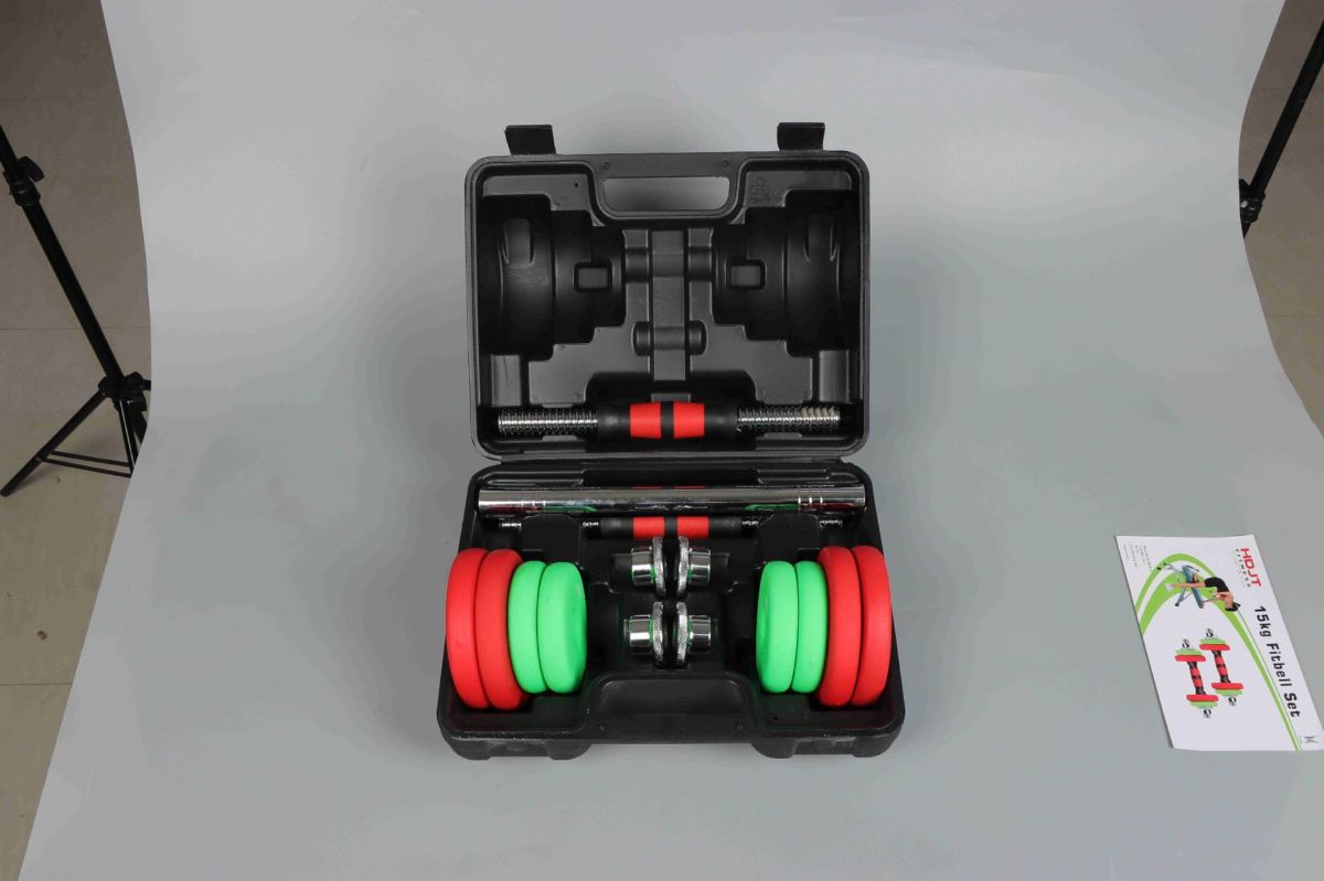 Colorful vinyl-coated dumbbell set, fitness shaping, adjustable