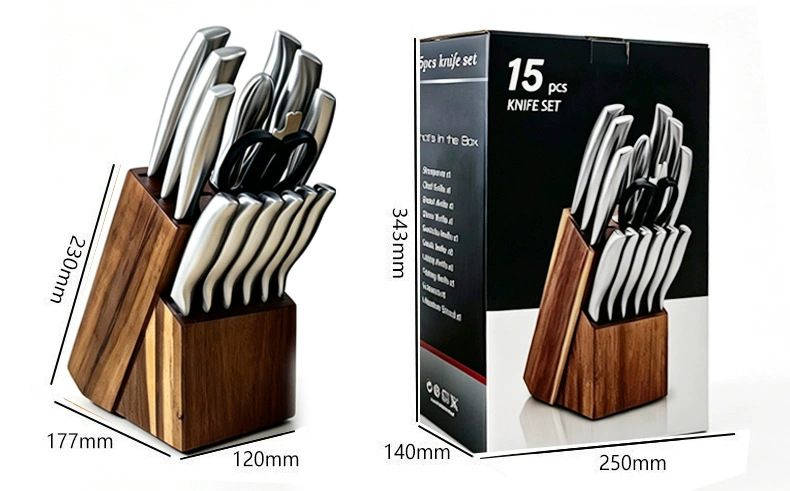 Edelstahl Messerset 15-teilig mit Holzständer