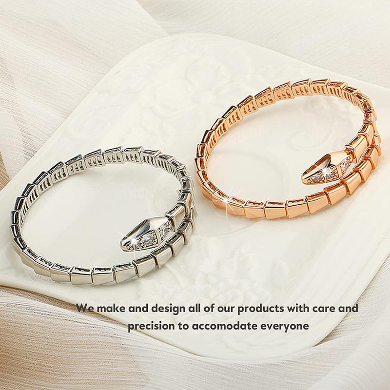 Snake-shaped bracelet with full rhinestones, 18k gold plating
