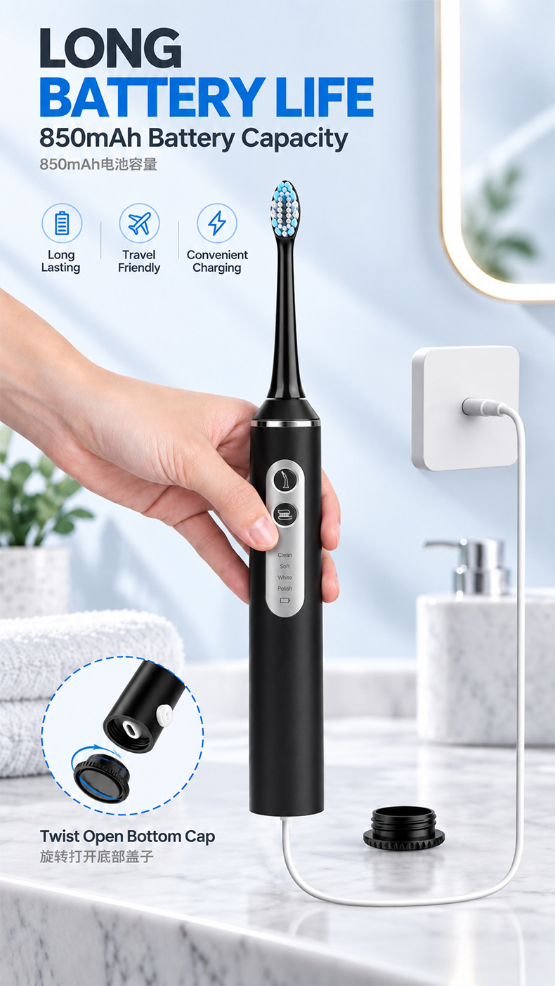 3-in-1 electric toothbrush with sonic wave and water flosser