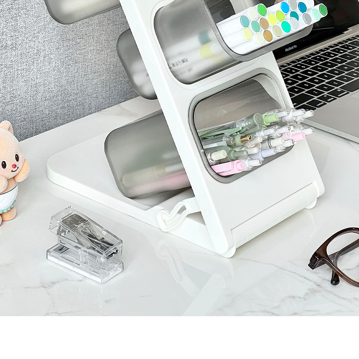 Angled pencil holder, large capacity desk storage organizer