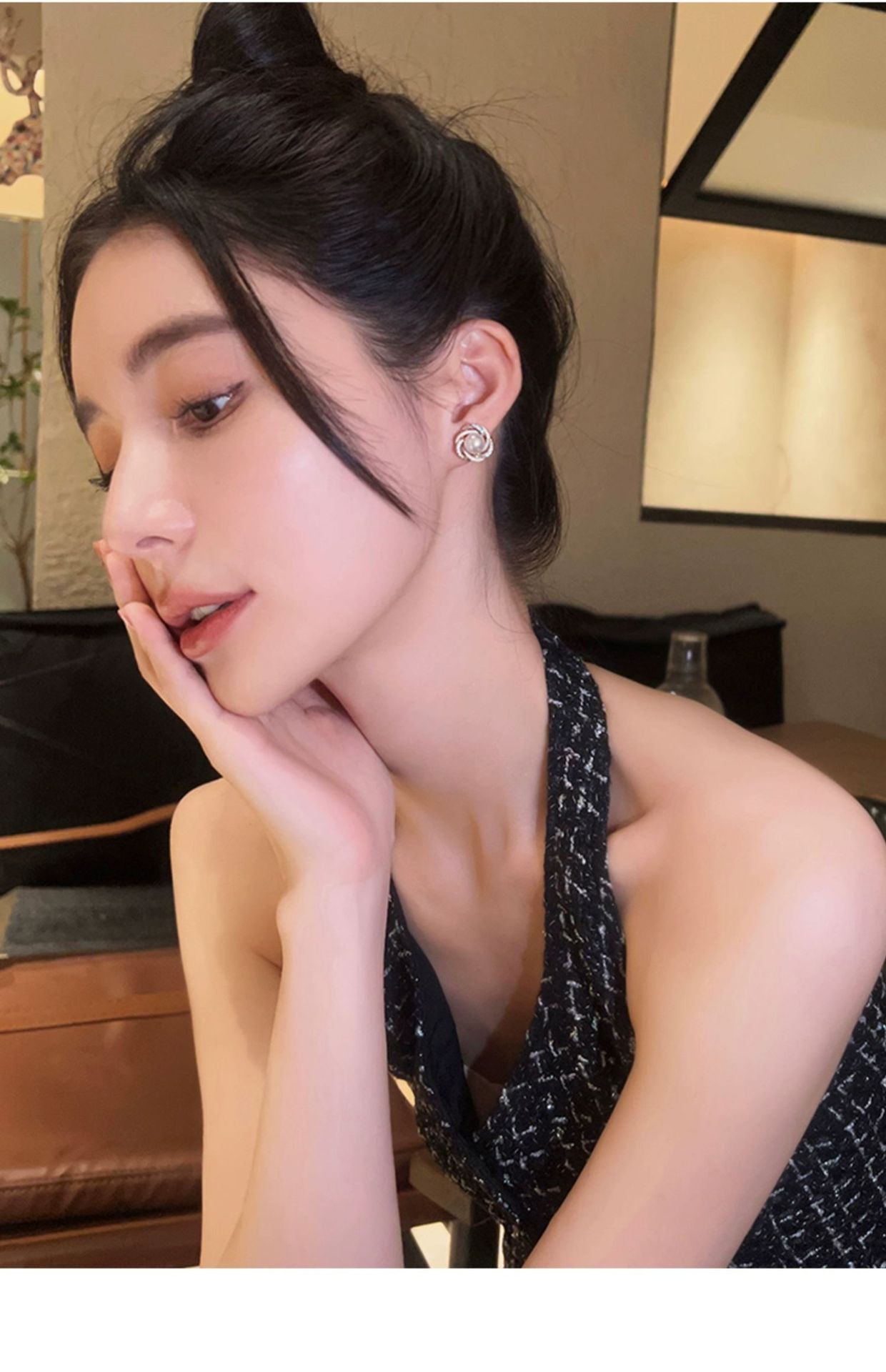 925 Silver Stud Earrings Women French Style Luxury Elegant
