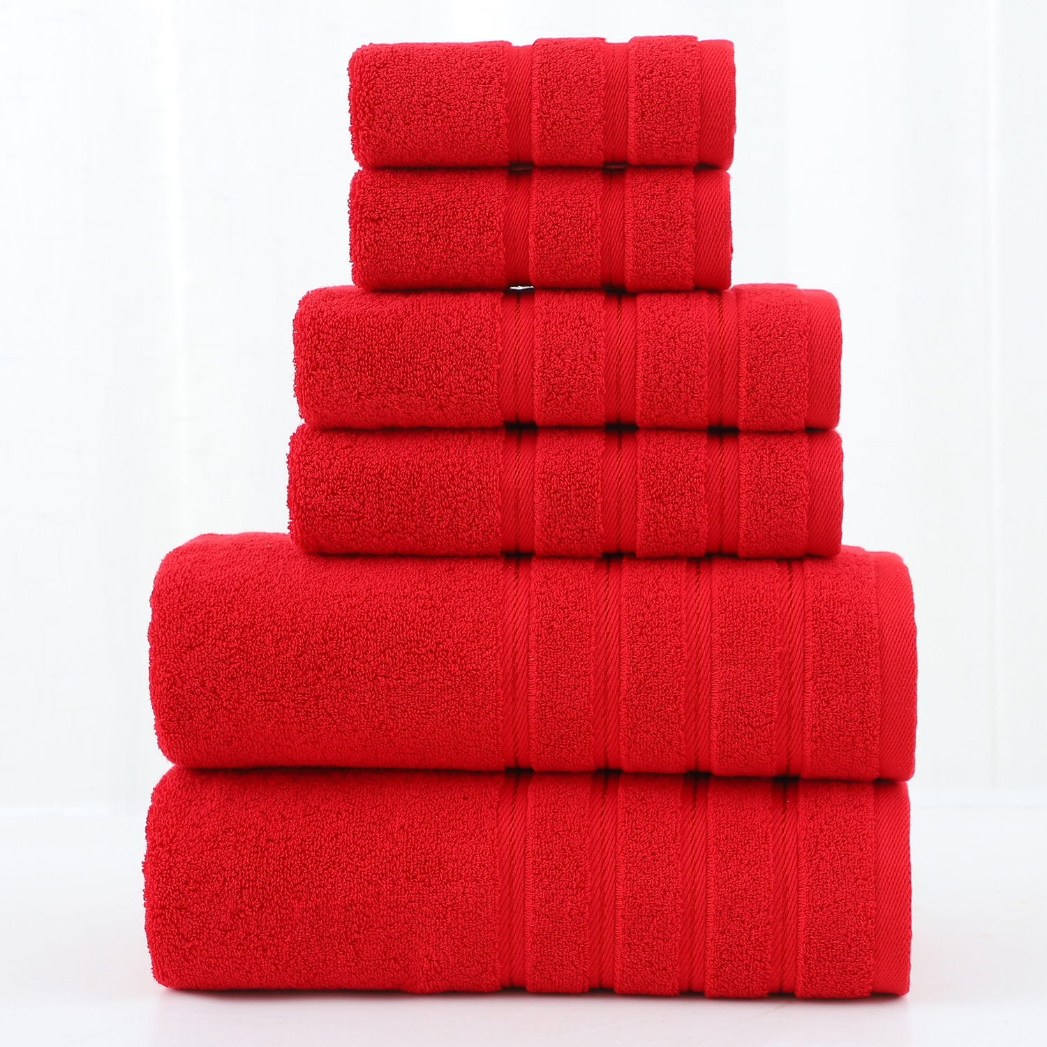 Cotton towel set 6-piece twill weave combed cotton bath and hand towels