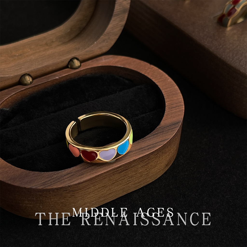 Vintage Enamel Zircon Ring Adjustable Tiger Eye Stone