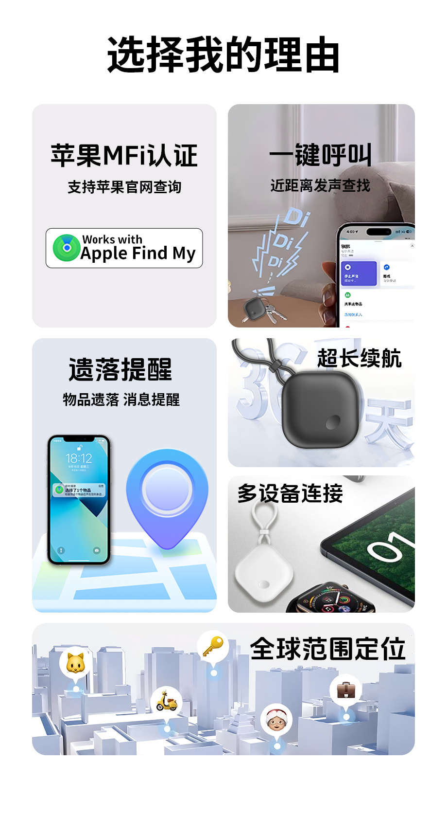 AirTag uyumlu Bluetooth takip cihazı, çift sistem, iOS ve Android