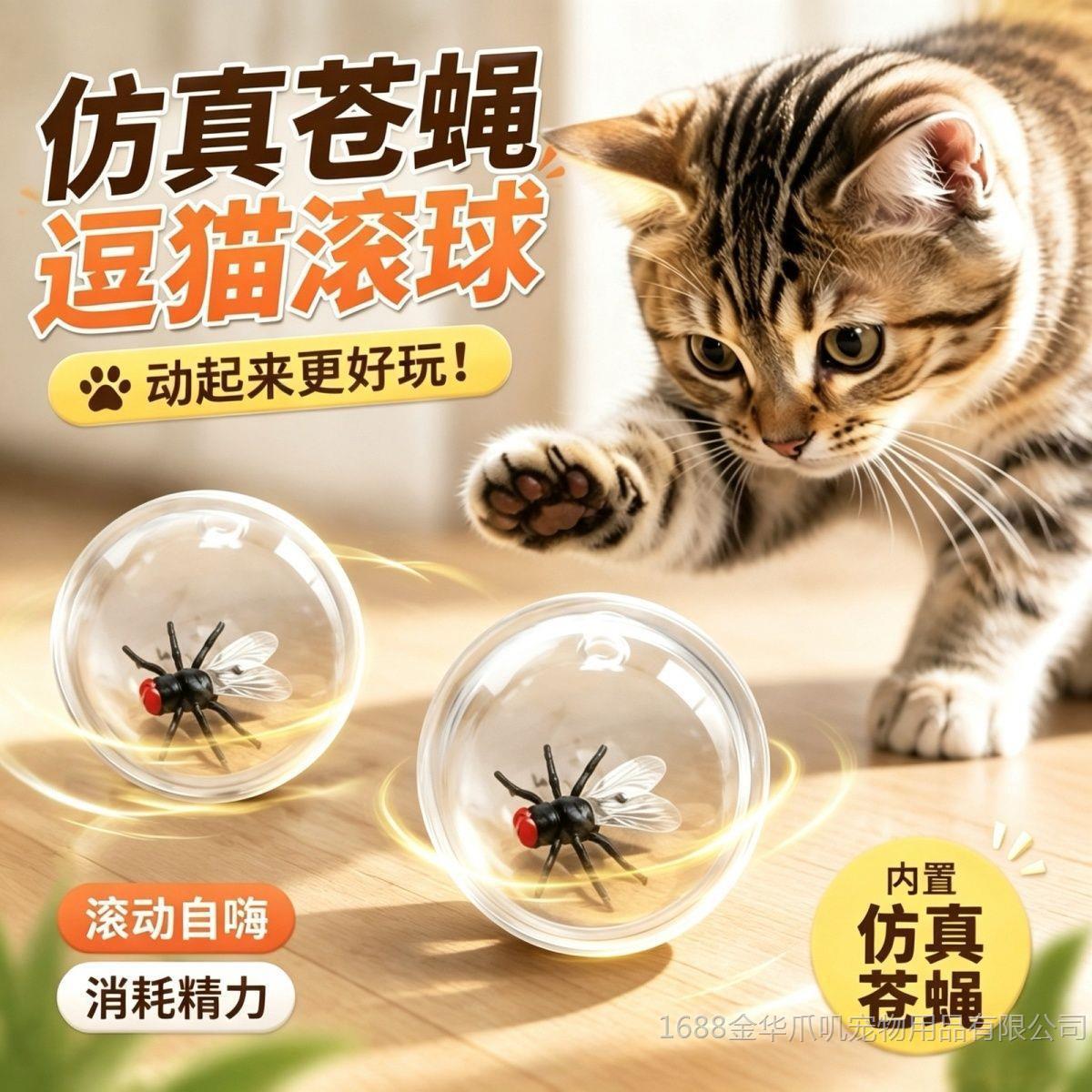 猫咪玩具仿真苍蝇逗猫球自嗨解闷滚动小球互动消耗体力逗猫神器