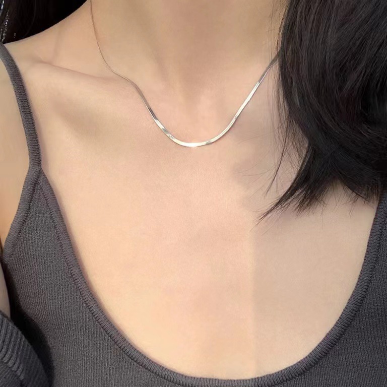 S925 sterling silver necklace, O-shaped box, snake bone chain