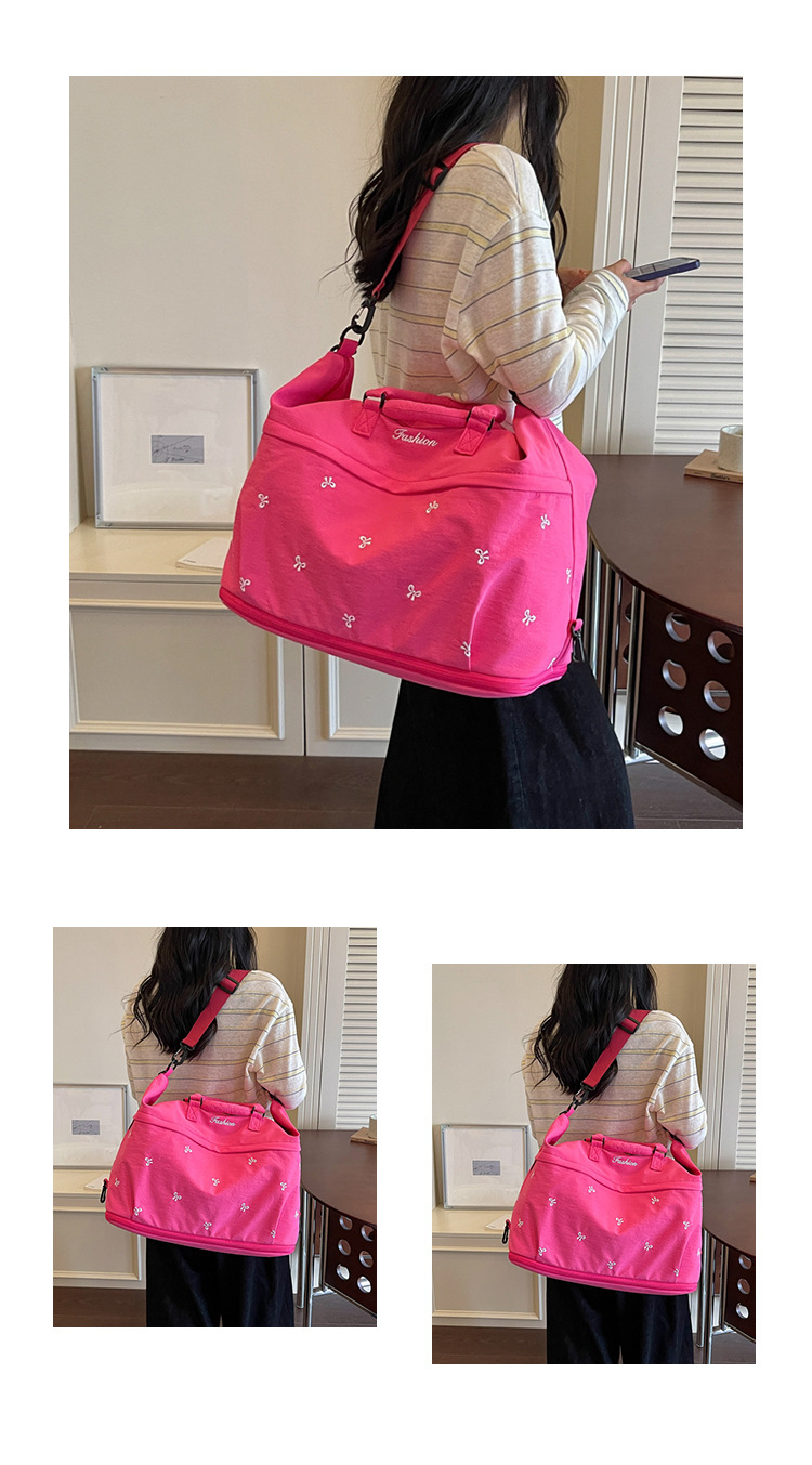 Bow-Detail Large-Capacity Travel Bag with Padding, Single Shoulder