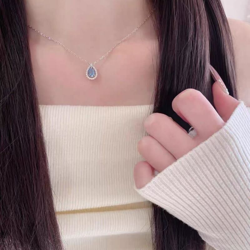 S999 sterling silver blue tears necklace with luxury water drop design