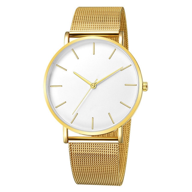 Men's quartz watch with mesh band, minimalist design