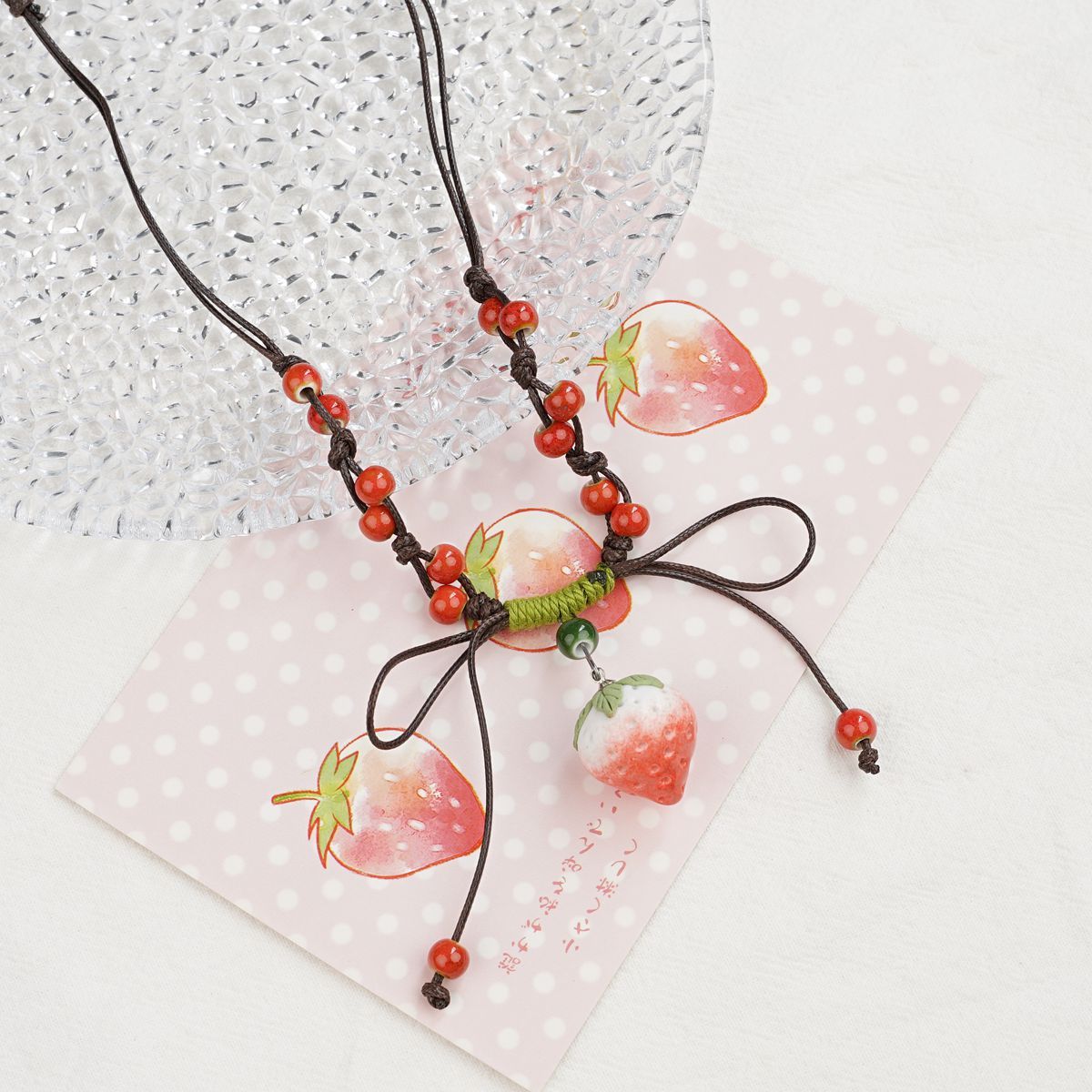 Jingdezhen ceramic mushroom pendant, Chinese style long sweater chain