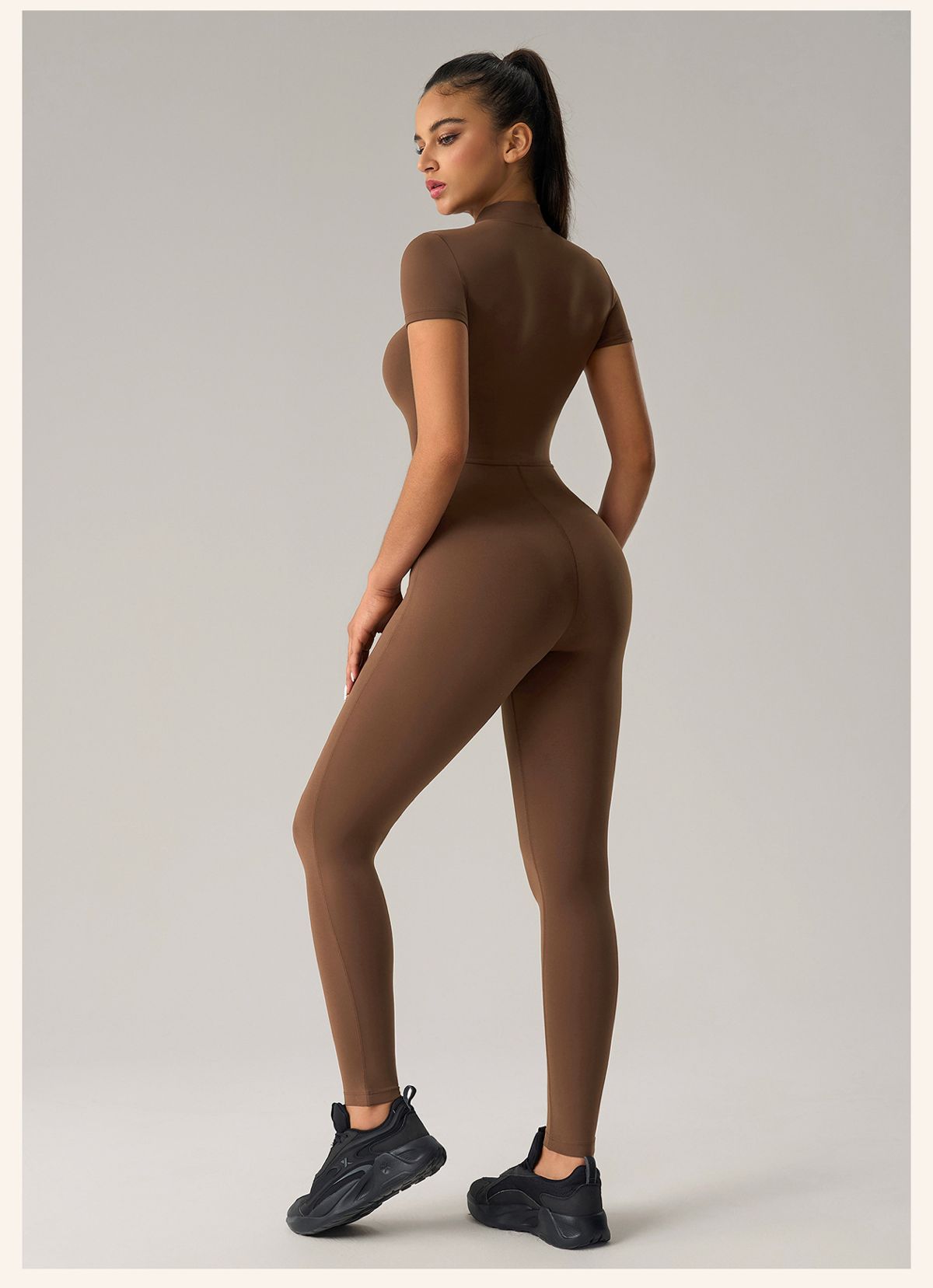 Yoga Bodysuit DLT001, Tight Fit, Buttock Lift, Half-Zip