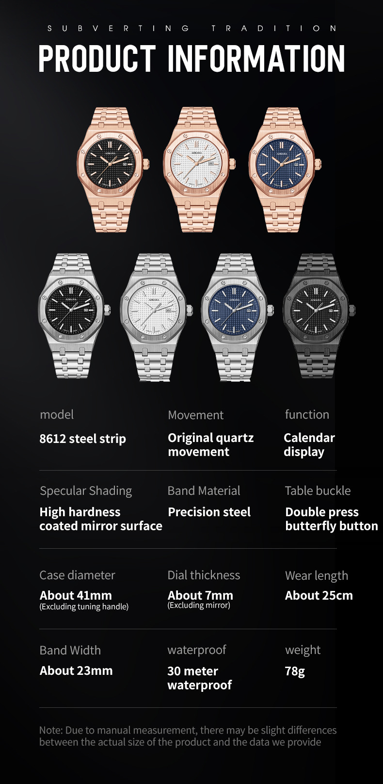 Schweizer Herrenarmbanduhr, wasserdicht, Quarz, leuchtend