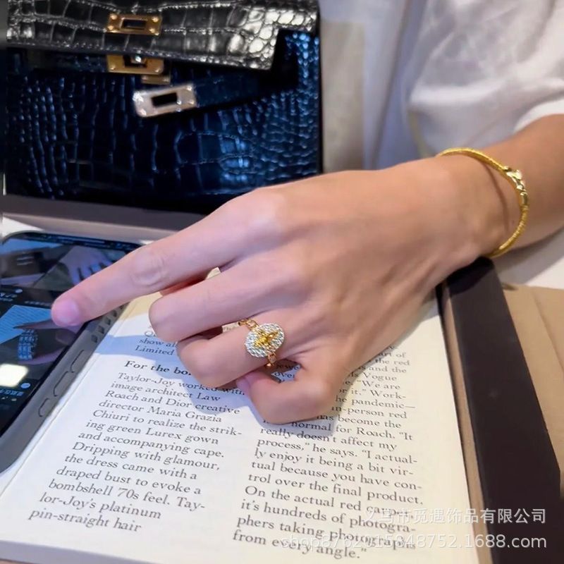 老钱风！中古满钻鸢尾花戒指女轻奢小众高级感独特叠戴食指戒指环