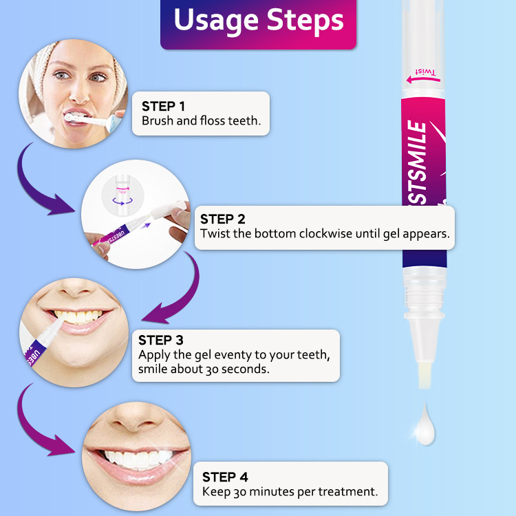Tooth whitening pen with cleaning and bleaching gel
