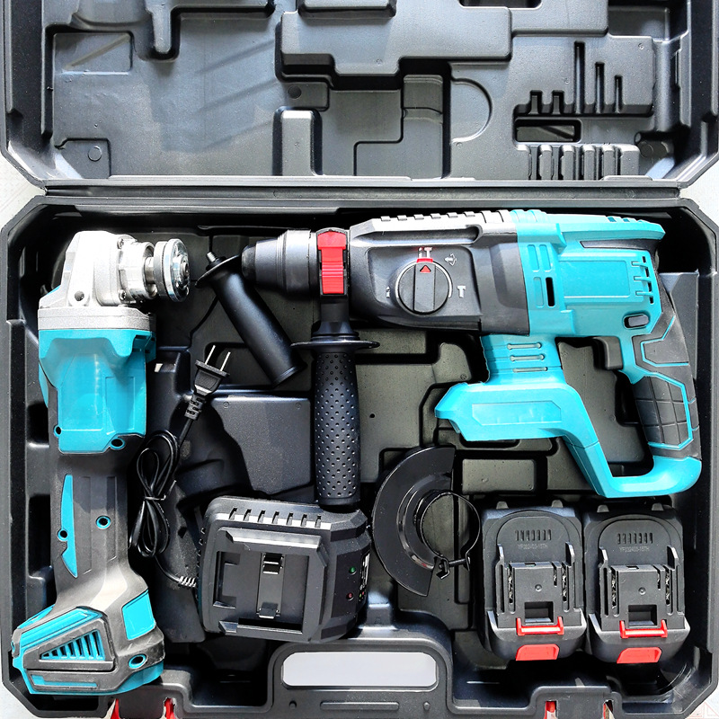 Rechargeable lithium-ion power tool set, hammer and grinder