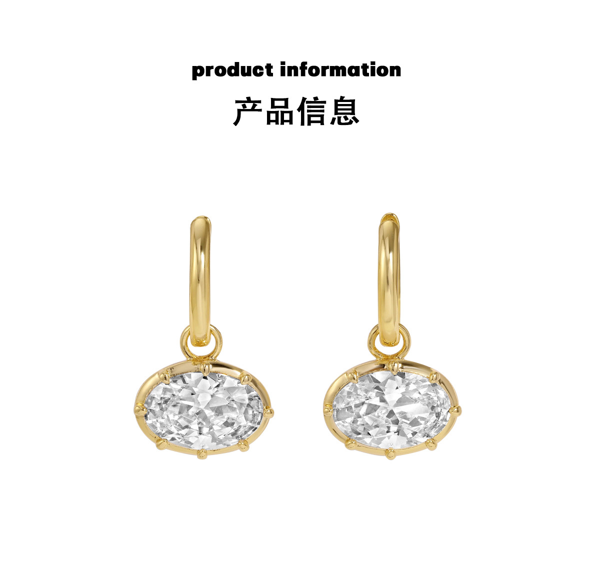 Damen-Oval-Ohrringe, Strass, leichte Luxus