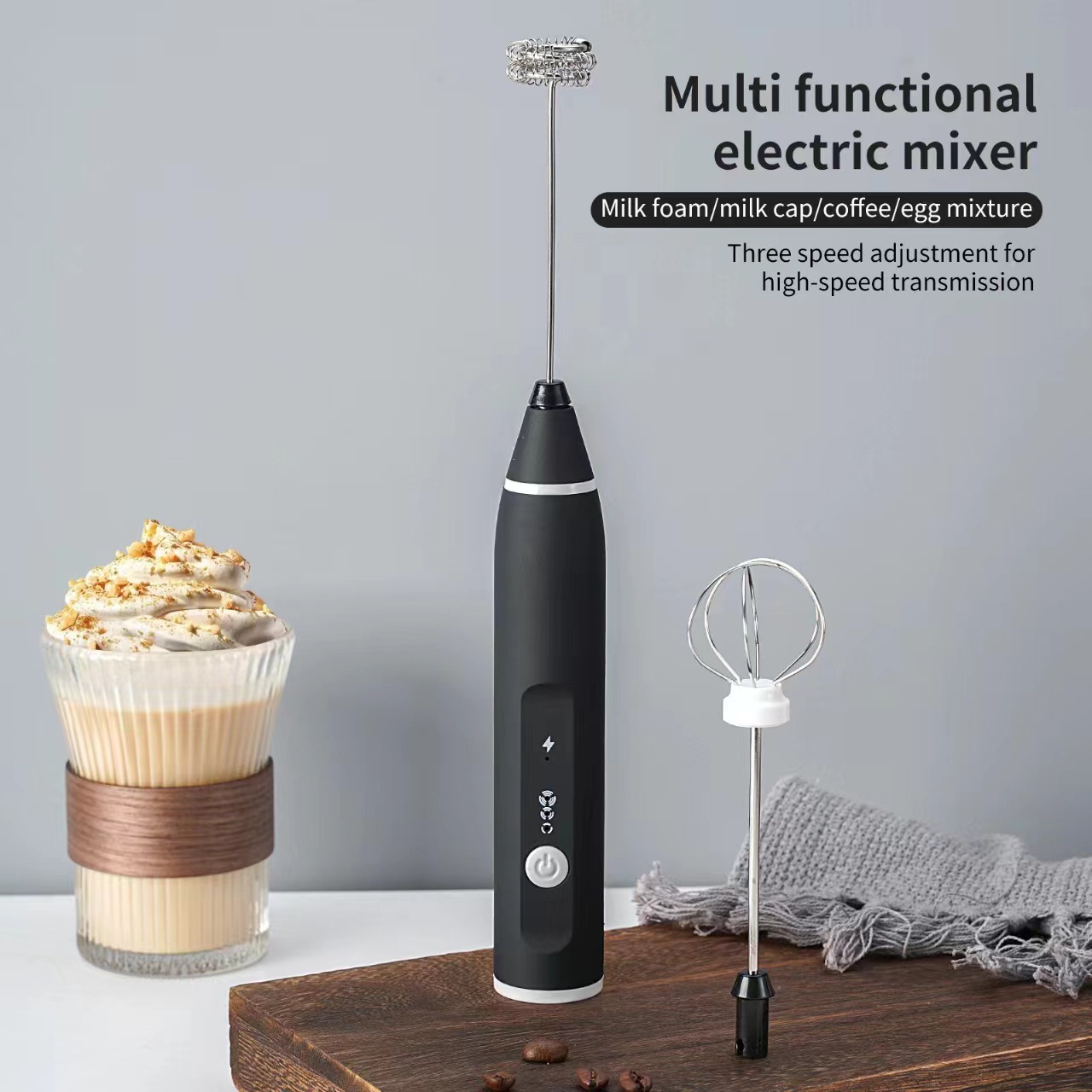 Elektrischer Handmixer, Edelstahl, Mini tragbar für Eier und Getränke