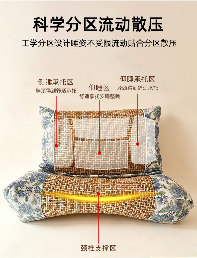 荞麦凉席颈椎枕夏季藤席凉感护颈枕家用可拆洗透气加热花草枕头