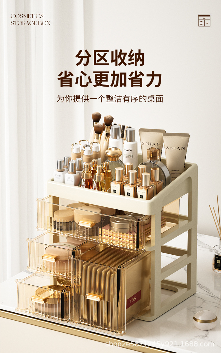 Desktop storage box with drawers dustproof stationery organizer