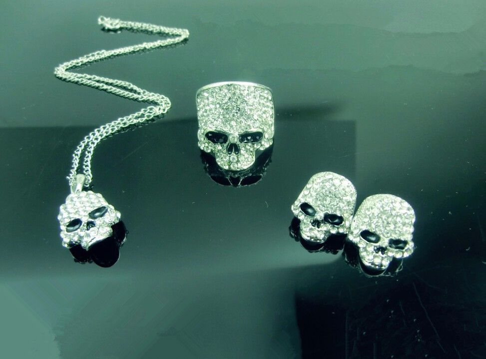 Punk Skull Ring, Metal, Rhinestone Studded