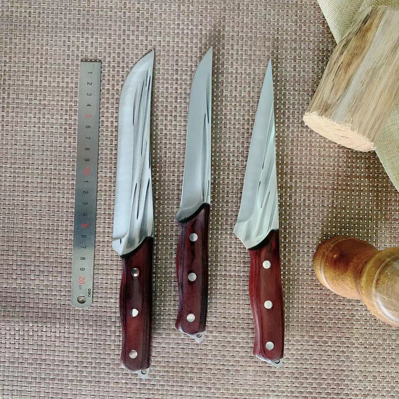 El dövmeli kemik ayırma bıçağı seti, 3 parça, profesyonel kasap