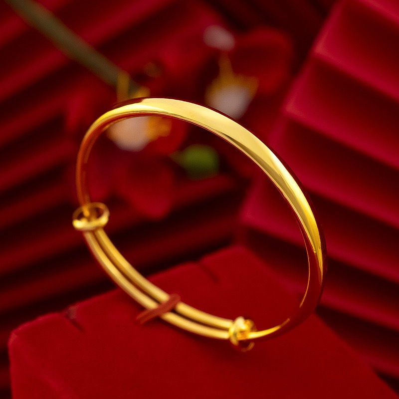 Sand gold smooth round bangle, women's, push-pull design
