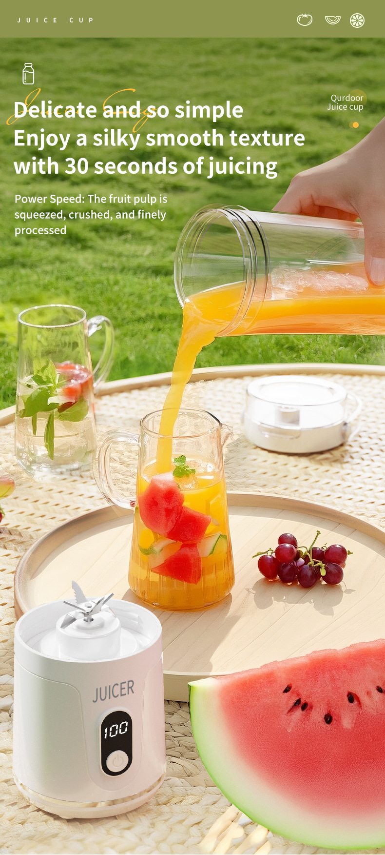 Tragbarer Entsafter, aufladbar, kabellos, Mini-Elektro, frischer Saft