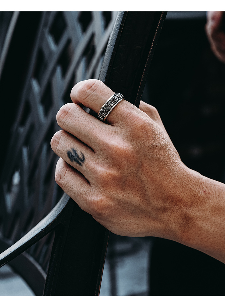Chiba silver iris flower ring for men adjustable open