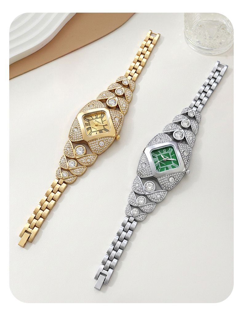 Women's quartz watch, diamond-studded vintage bracelet style