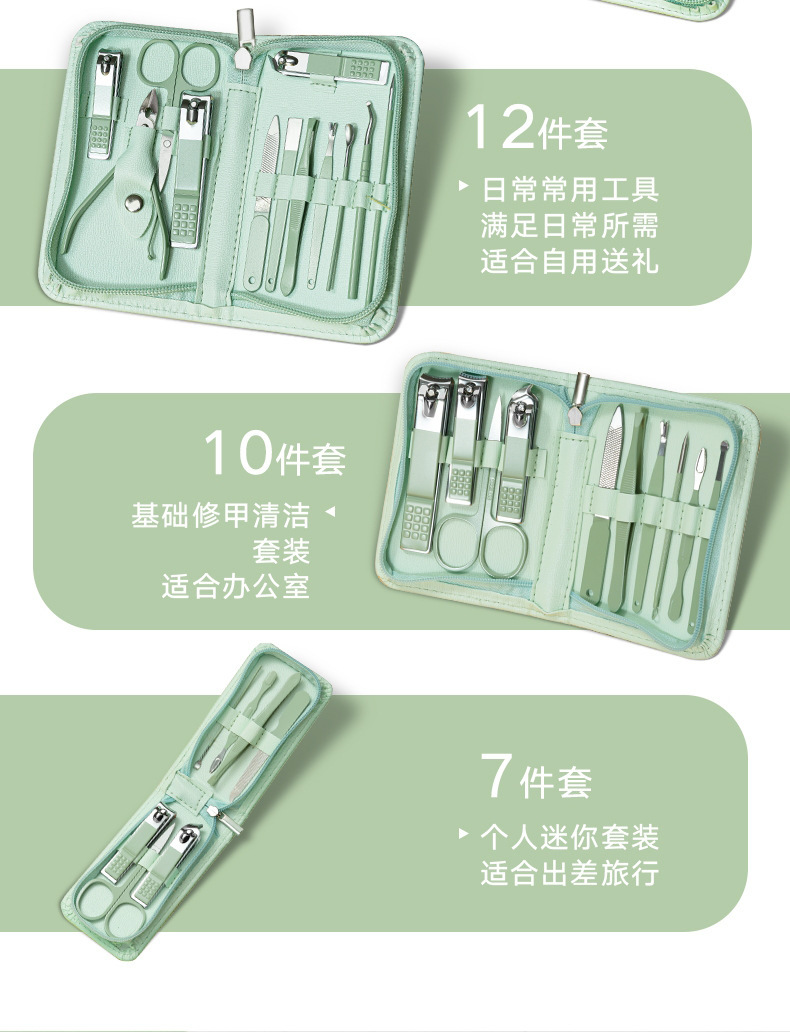 Maniküre-Set, 35-teilig, Grün, mit Nagelschere