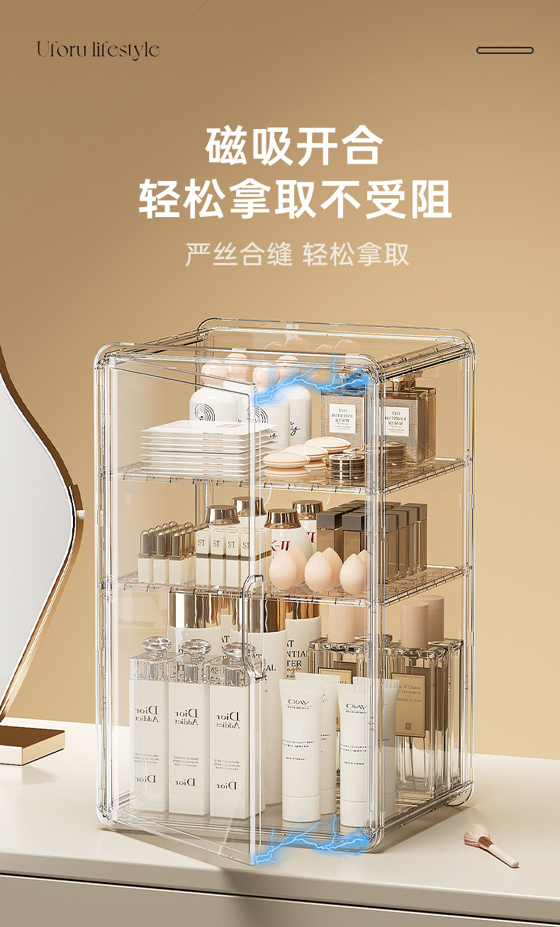 Akrilik kozmetik organizer, toz geçirmez, şeffaf, büyük kapasiteli