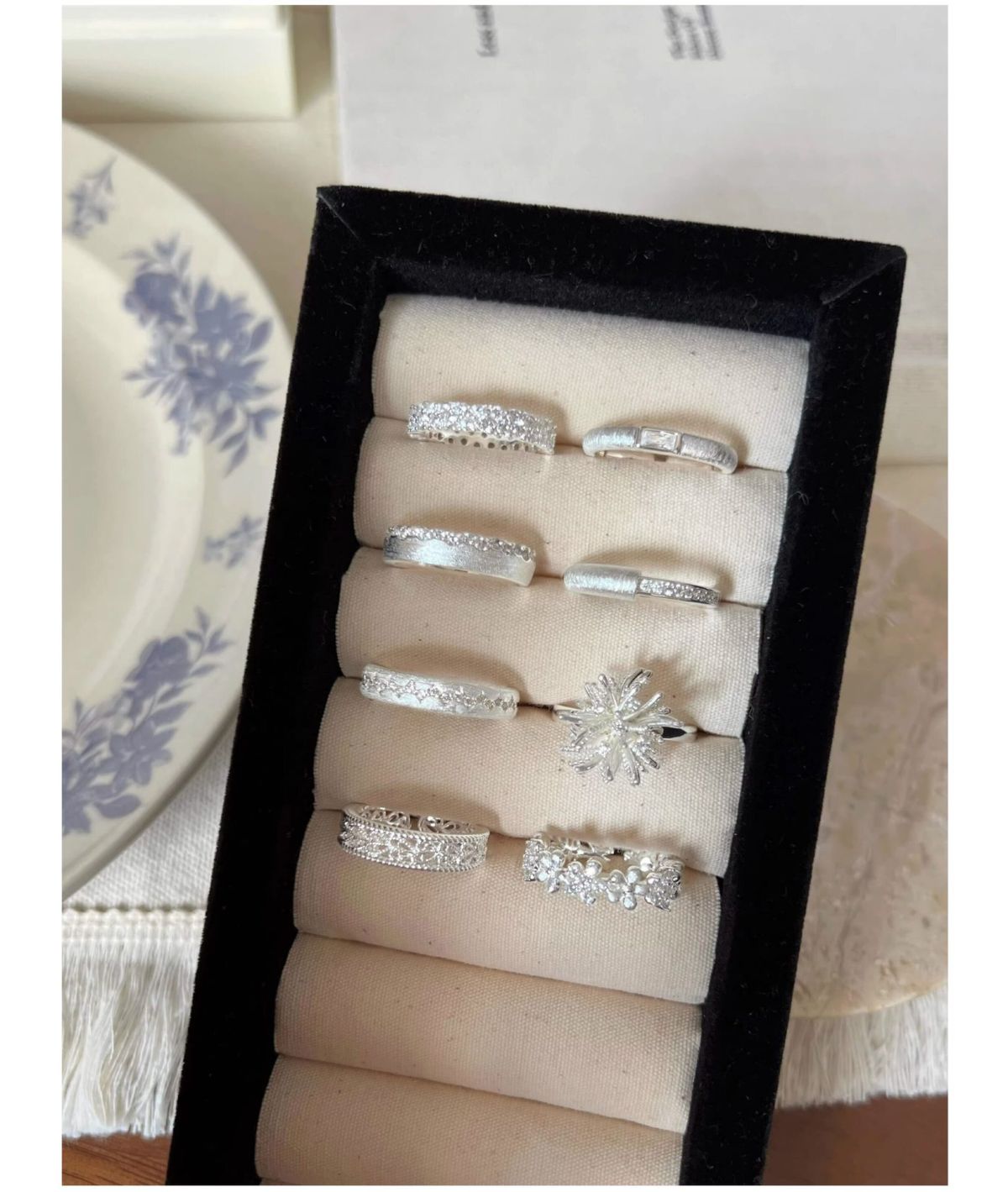 S925 sterling silver brushed flower open ring for women