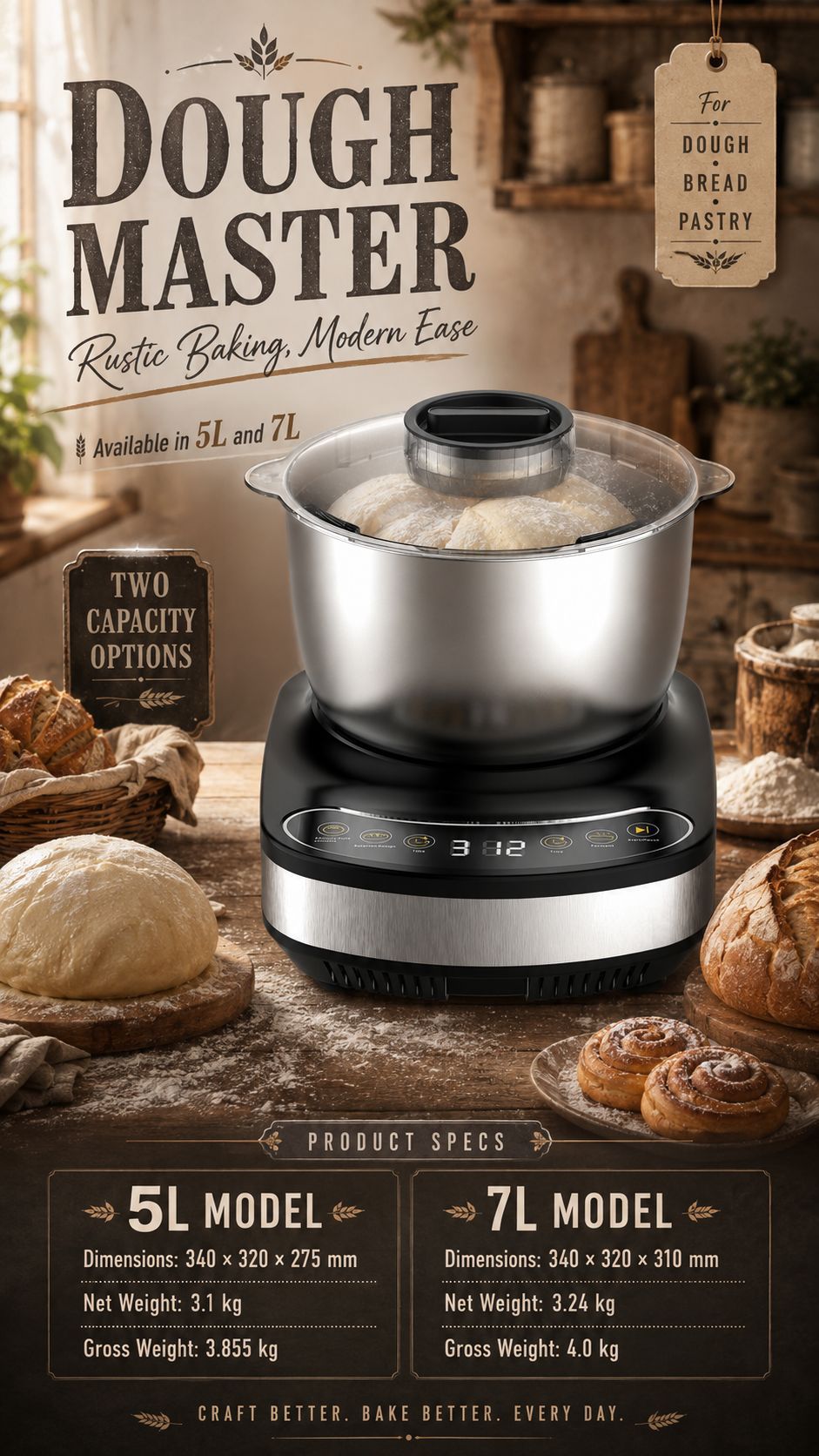 Automatic 5L dough mixer with fermentation function
