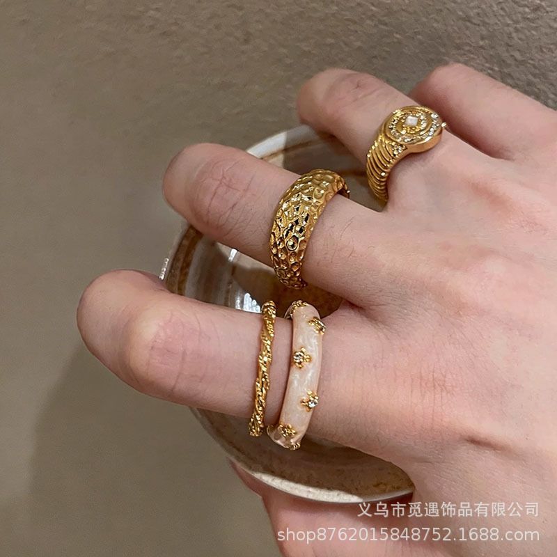 Gold egg-shaped gemstone stackable ring for women