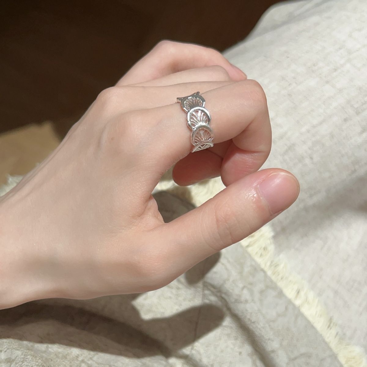 S925 Sterling Silver Lace Pattern Open Ring Women